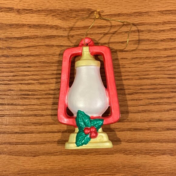 VINTAGE HANDMADE CERAMIC CHRISTMAS ORNAMENT, MOUSE INSIDE A LANTERN - Picture 2 of 4